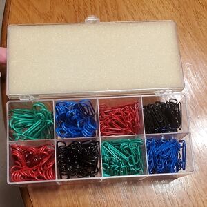 Vinyl Covered Assortment Paper Clips In Plastic Case. Small & Large Sizes